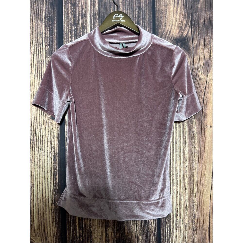 By Anthropology Shirt Sz XS Velvet Top Short Sleeves Metallic Stretchy